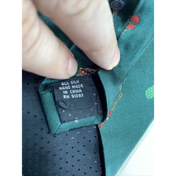 Holiday Traditions Hallmark Green With Christmas Ornaments 57” Silk Tie - Picture 3 of 3